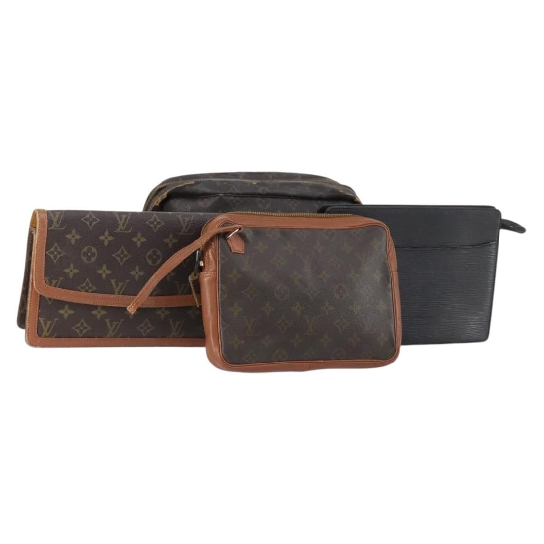 LOUIS VUITTON Epi Monogram Clutch Bag Set Black Authentic: LOUIS VUITTON Epi Monogram Clutch Bag Set Black Authentic Elevate your accessory collection with this Louis Vuitton Epi Monogram Clutch Bag 4 Set in Black. Crafted from premium Monogram Canvas, this s