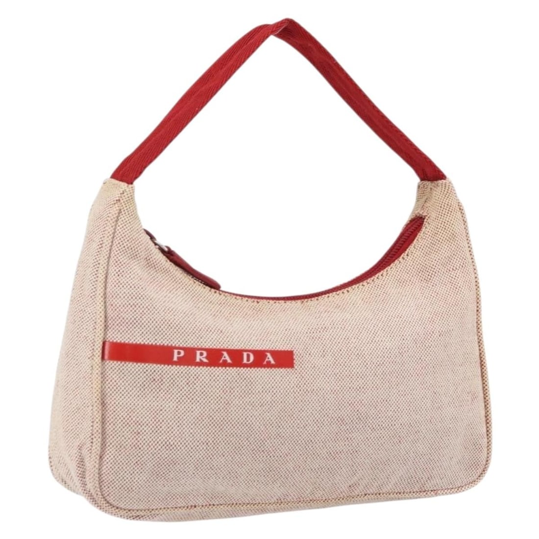 Gray and Red PRADA Sports Canvas Handbag from Italy: Gray and Red PRADA Sports Canvas Handbag from Italy This is a PRADA Sports hand bag crafted from gray and red canvas. The bag is made in Italy and features a compact silhouette with a handle drop of a