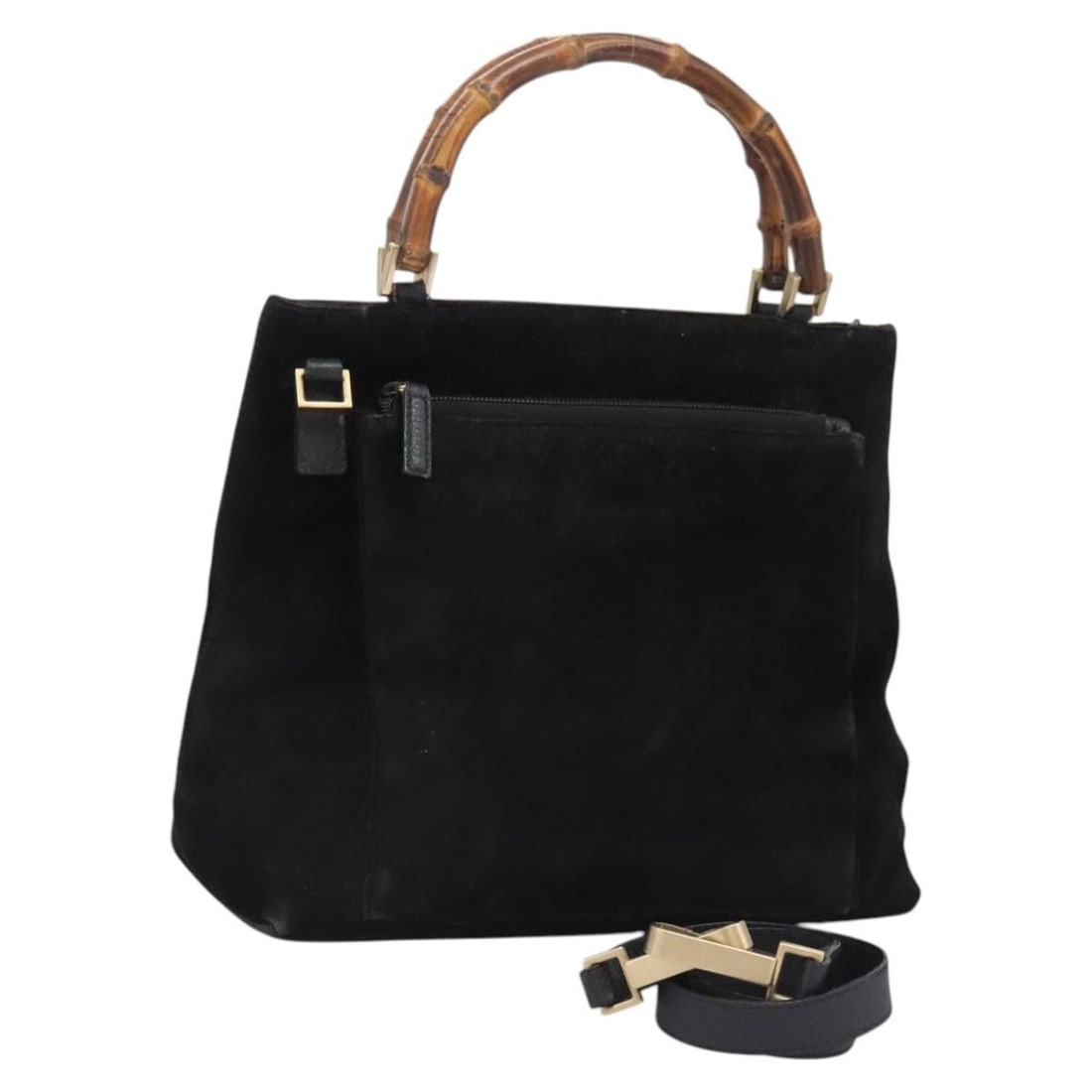 GUCCI Bamboo Hand Bag Suede Black Gold 2-Way Authentic 002 2058 0508 0 (1 of 18)