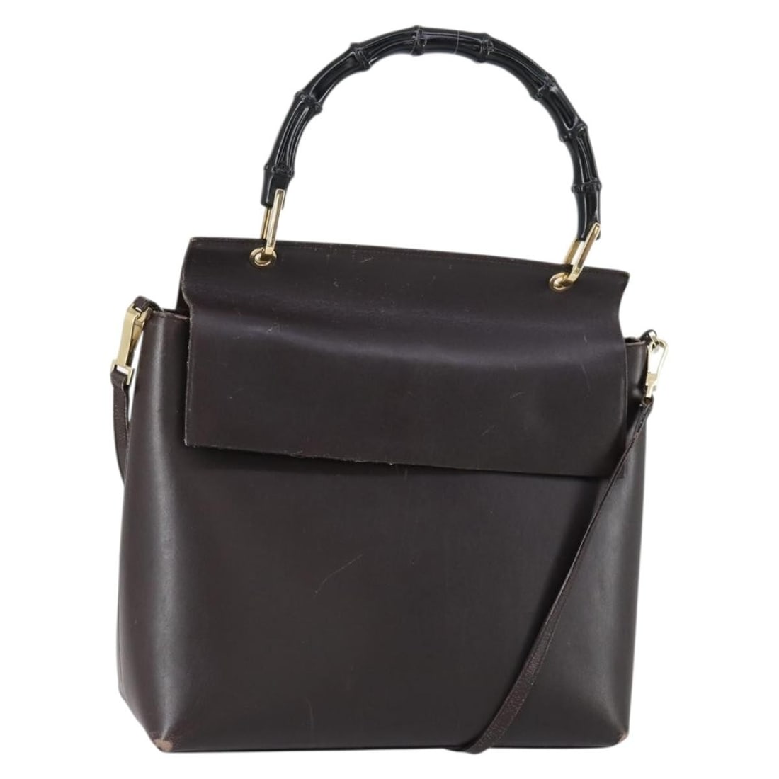 GUCCI 001 1886 Bamboo Leather Hand Bag Brown Gold Auth (1 of 18)