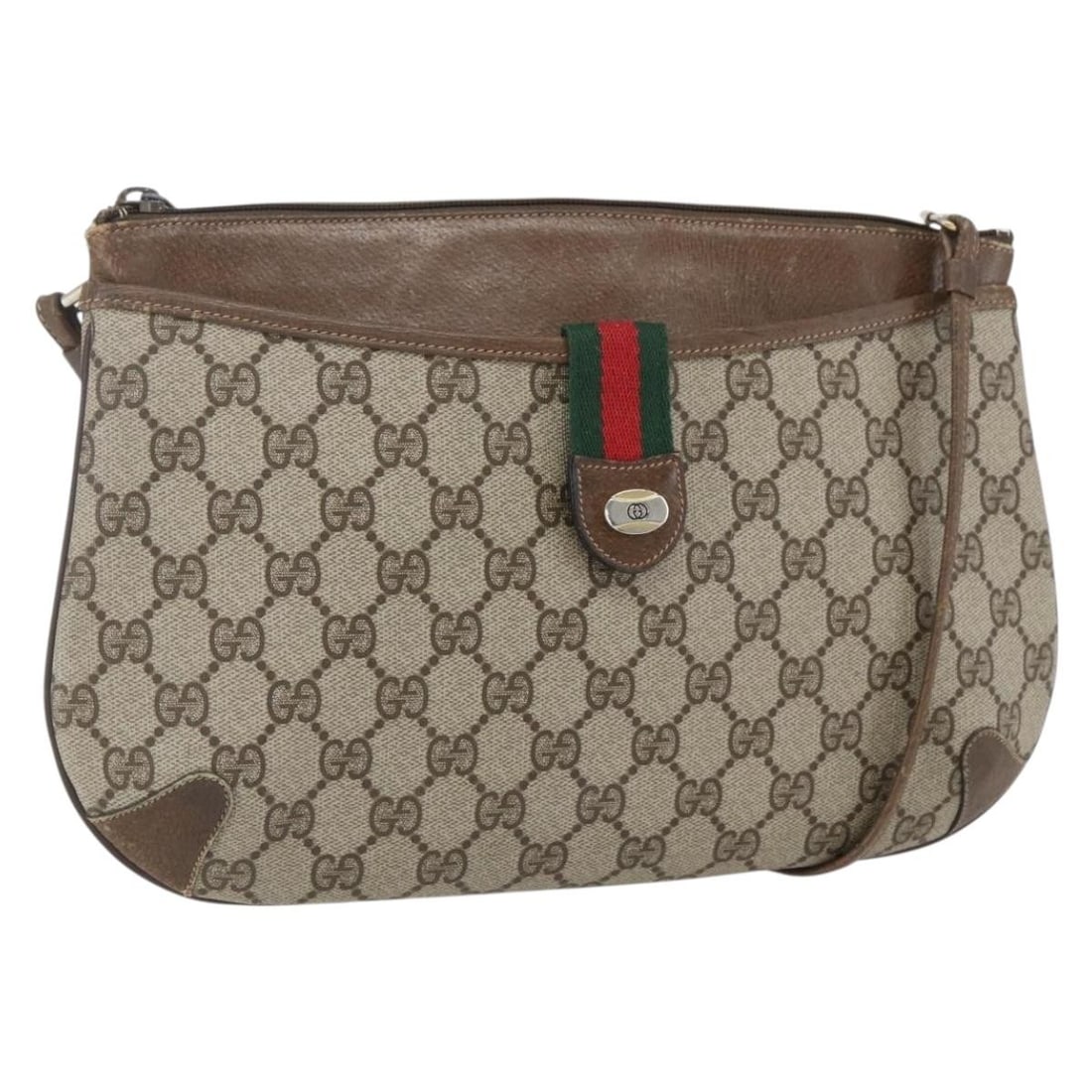 GUCCI GG Supreme Sherry Line Shoulder Bag Beige Gold PVC Auth 904 02 026: GUCCI GG Supreme Sherry Line Shoulder Bag Beige Gold PVC Auth 904 02 026 This Gucci GG Supreme Web Sherry Line Bag is a stylish shoulder bag crafted from durable PVC leather and GG canvas. Featuring a