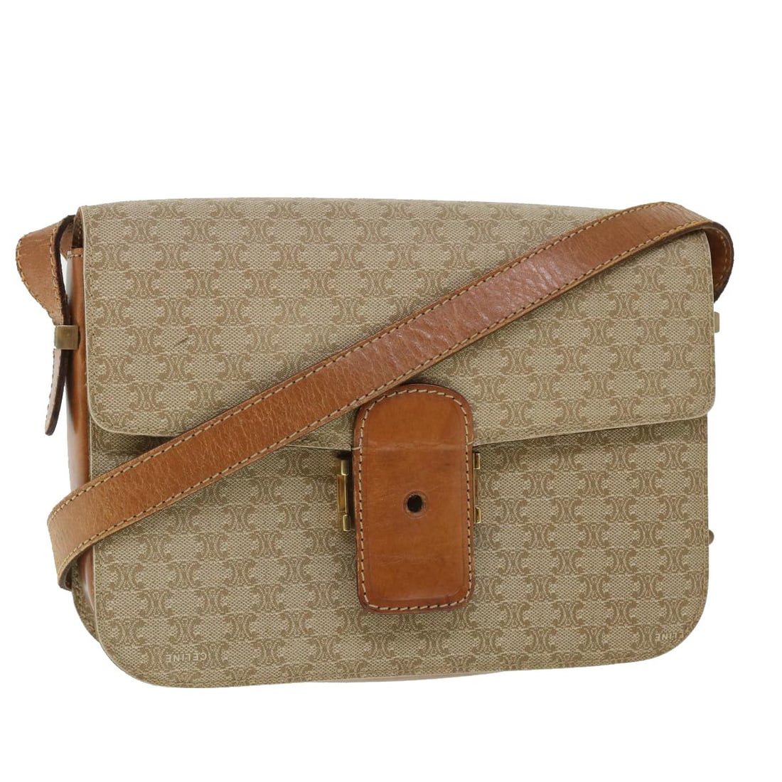 CELINE Macadam Canvas Shoulder Bag Beige Brown PVC Leather (1 of 18)