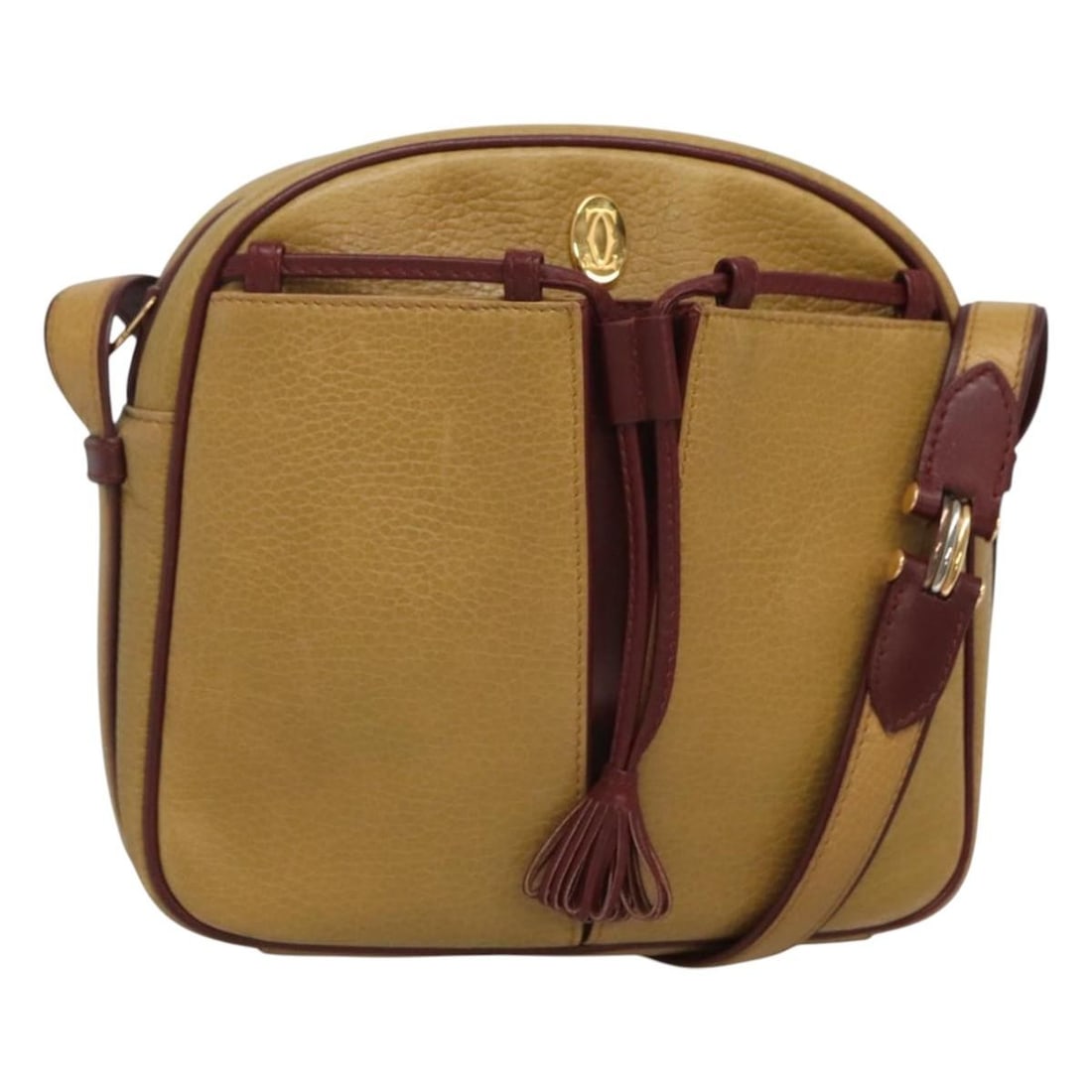 CARTIER Yellow Gold Leather Shoulder Bag Auth BA2511 Spain: CARTIER Yellow Gold Leather Shoulder Bag Auth BA2511 Spain This stunning CARTIER shoulder bag showcases a luxurious leather exterior in a striking yellow and gold color combination. Designed for style