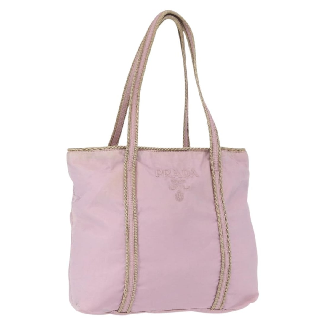 PRADA Pink Silver Nylon Hand Bag with Auth Card: PRADA Pink Silver Nylon Hand Bag with Auth Card Elevate your accessory collection with this authentic PRADA hand bag, crafted in Italy from durable nylon. The exterior showcases a stylish pink and sil