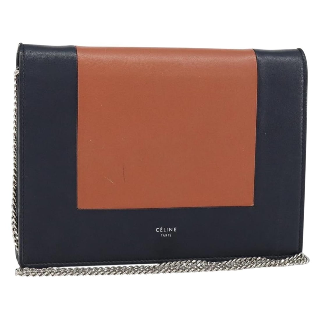 Celine Leather Frame Chain Shoulder Bag Black Silver Evening Wallet: Celine Leather Frame Chain Shoulder Bag Black Silver Evening Wallet This is a CELINE Frame Evening Chain Wallet designed as a shoulder bag, crafted from black and silver leather. Made in Italy, it fea