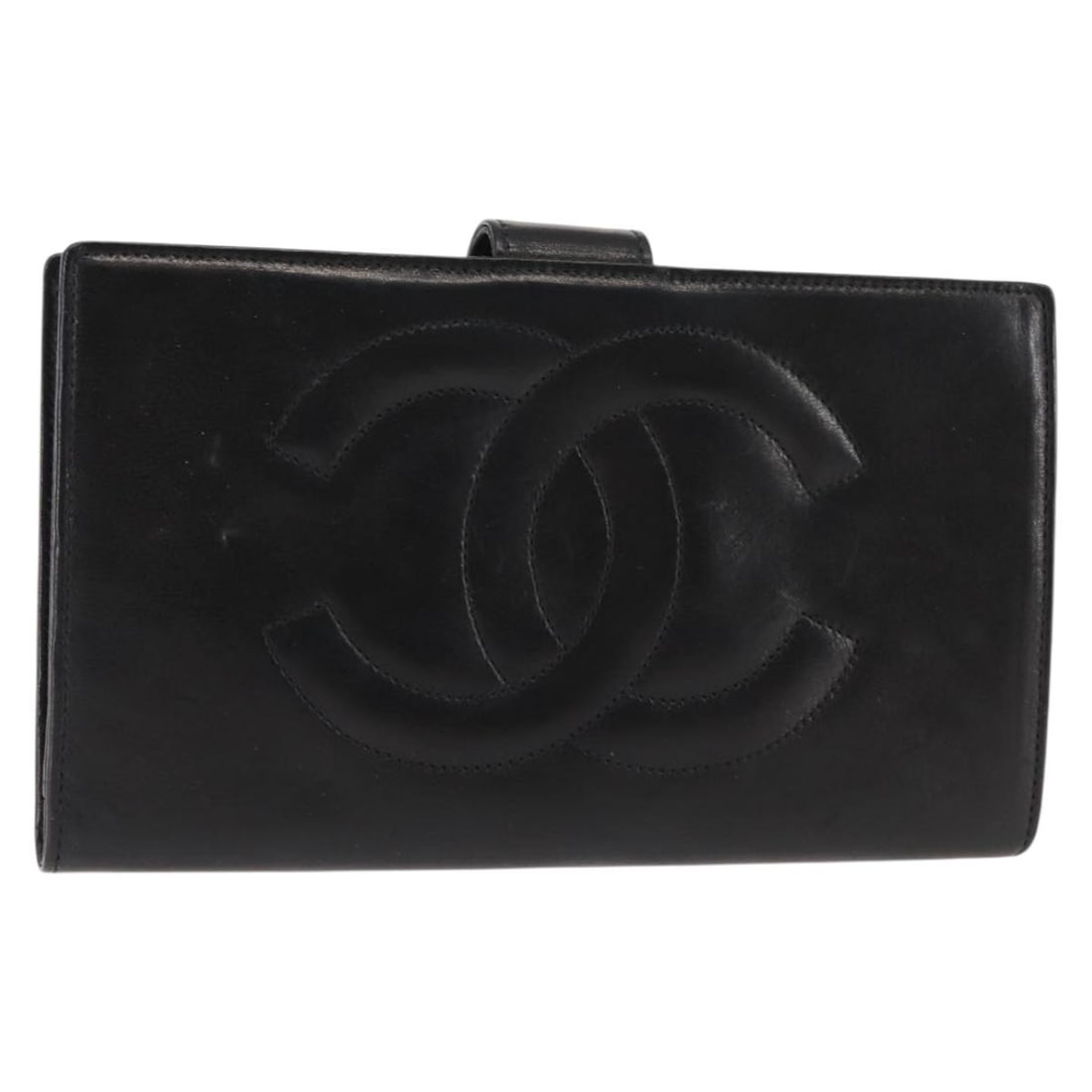 CHANEL Black Long Wallet Lamb Skin Auth AM9206 (1 of 17)