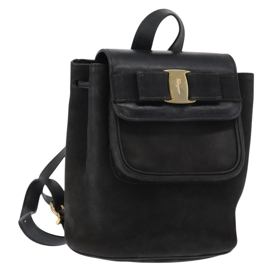 Salvatore Ferragamo Vala Black Gold Leather Backpack Auth BA7527 (1 of 18)