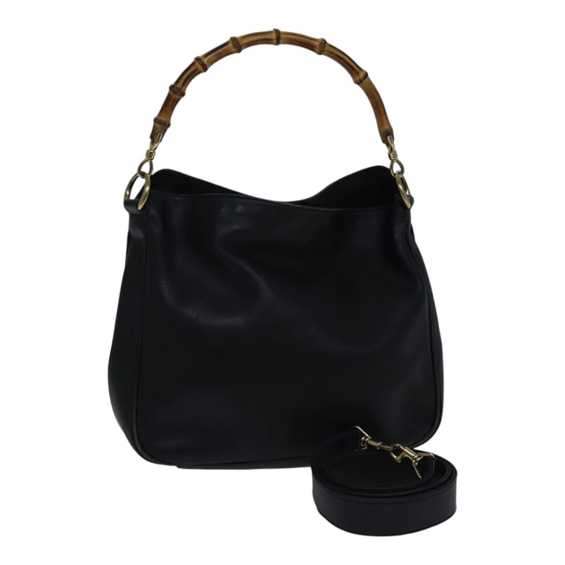 Authentic GUCCI Bamboo Leather Shoulder Bag Black Gold 001 1638 2058 (1 of 18)