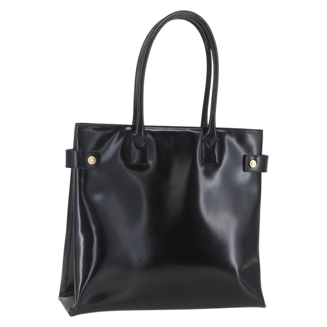 Black and Gold Patent Leather Gucci Tote 002 1046 0407 Italy: Black and Gold Patent Leather Gucci Tote 002 1046 0407 Italy This GUCCI tote bag is crafted from black and gold patent leather, featuring a spacious design with a handle drop of approximately 7.9 inch