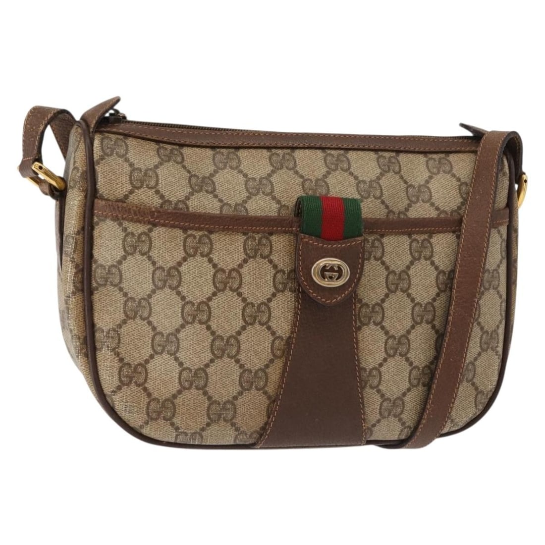 GUCCI GG Supreme Sherry Line Shoulder Bag Beige Gold PVC Auth 89 02 032: GUCCI GG Supreme Sherry Line Shoulder Bag Beige Gold PVC Auth 89 02 032 This GUCCI GG Supreme Web Sherry Line Shoulder Bag is a luxurious accessory crafted from durable PVC leather in a chic beige and