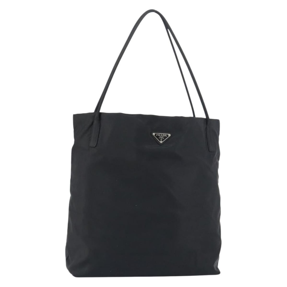 Prada Black Nylon Tote with Silver Accents Made in Italy: Prada Black Nylon Tote with Silver Accents Made in Italy This PRADA tote bag is crafted from black nylon with silver-tone accents. Made in Italy, it features a spacious main compartment and comfortabl