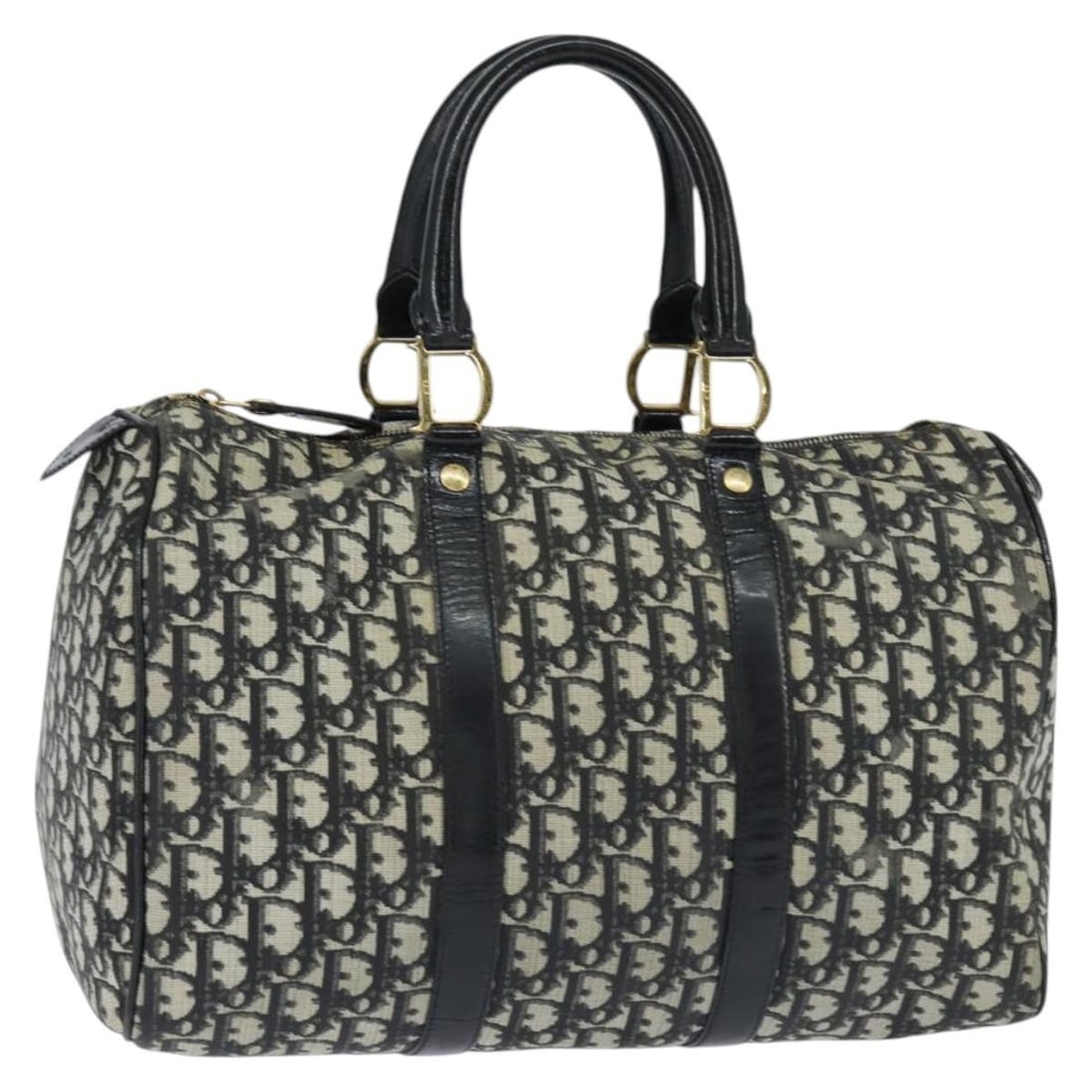 Christian Dior Trotter Canvas Boston Bag PVC Black Gold Auth Italy (1 of 18)