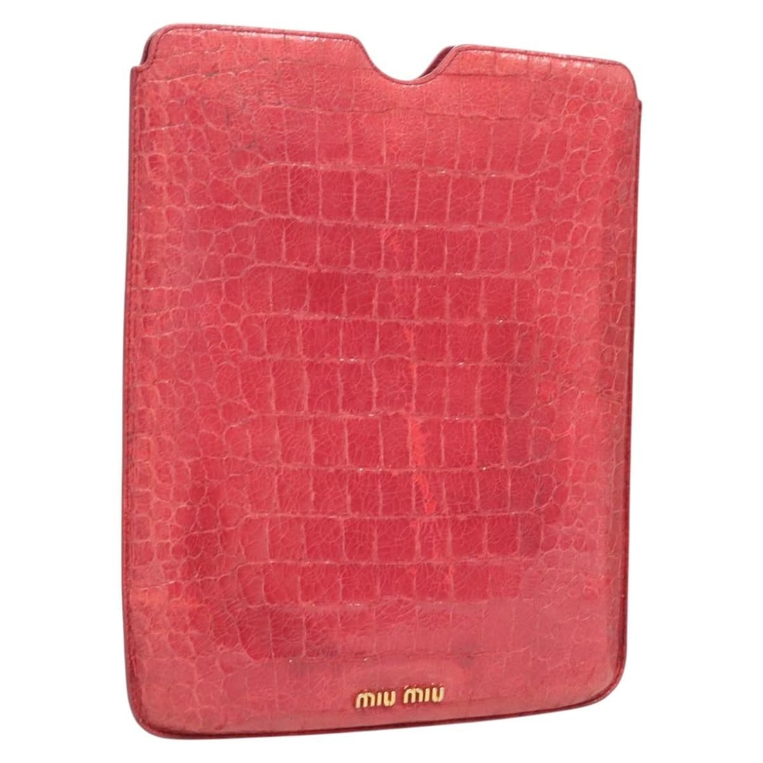Authentic Miu Miu Pink Leather iPad Case Made in Italy: Authentic Miu Miu Pink Leather iPad Case Made in Italy This Miu Miu iPad Case is crafted from premium leather in a vibrant pink hue, combining style and practicality. Measuring approximately 9.8 inche