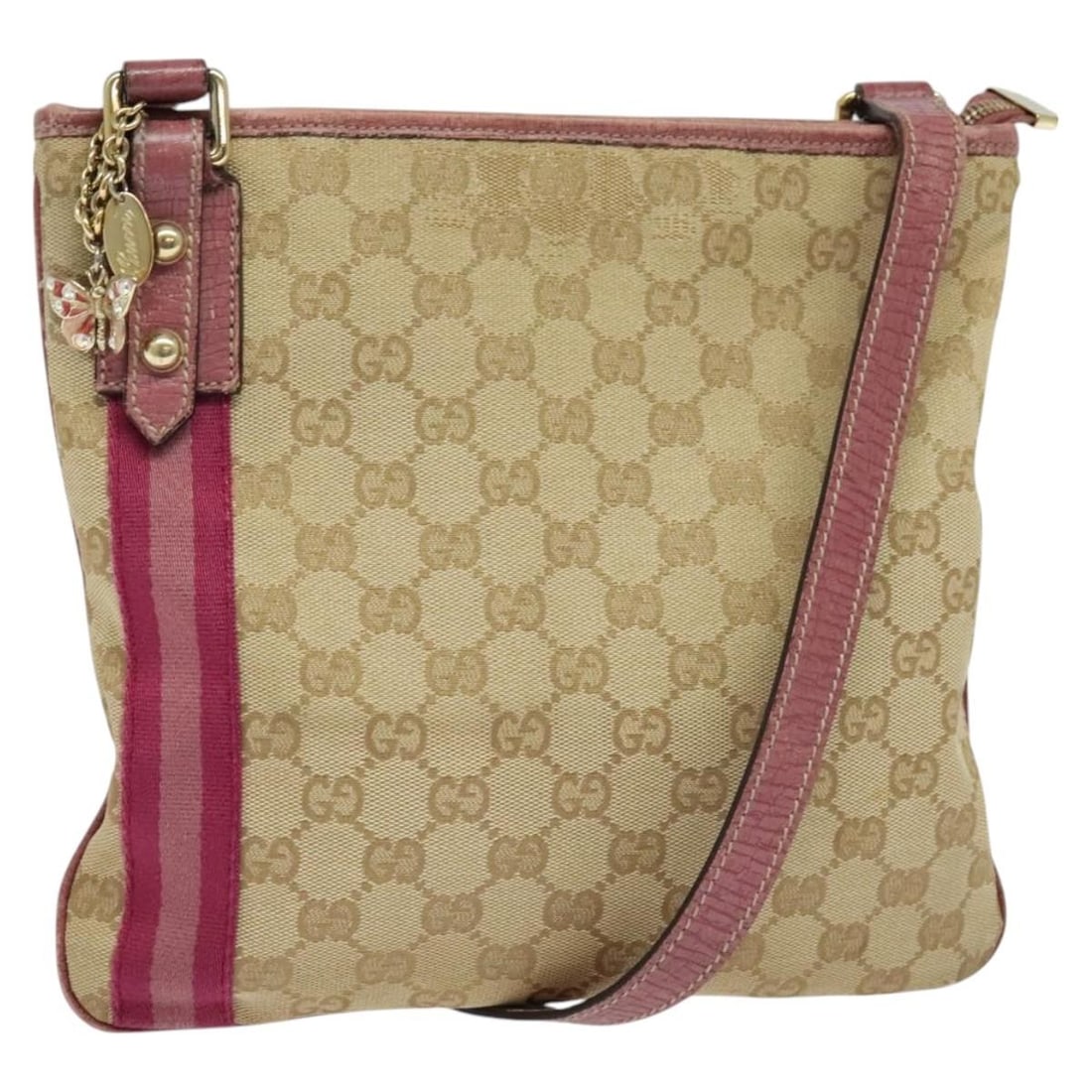 GUCCI GG Canvas Sherry Line Shoulder Bag Beige Gold 144388 Italy (1 of 18)
