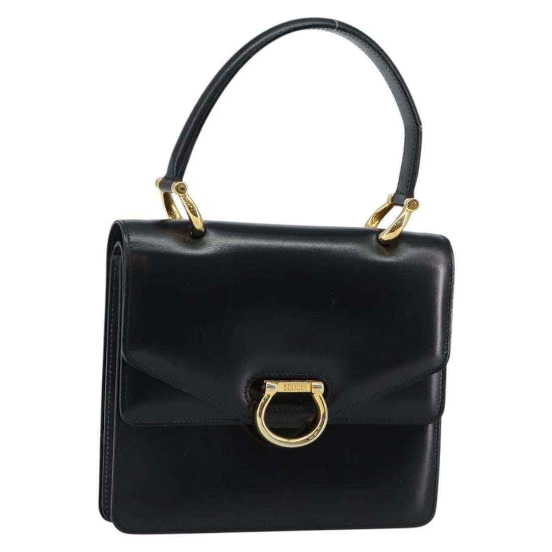 CELINE Black Leather Hand Bag with Gold Accents Made in Italy (1 of 18)