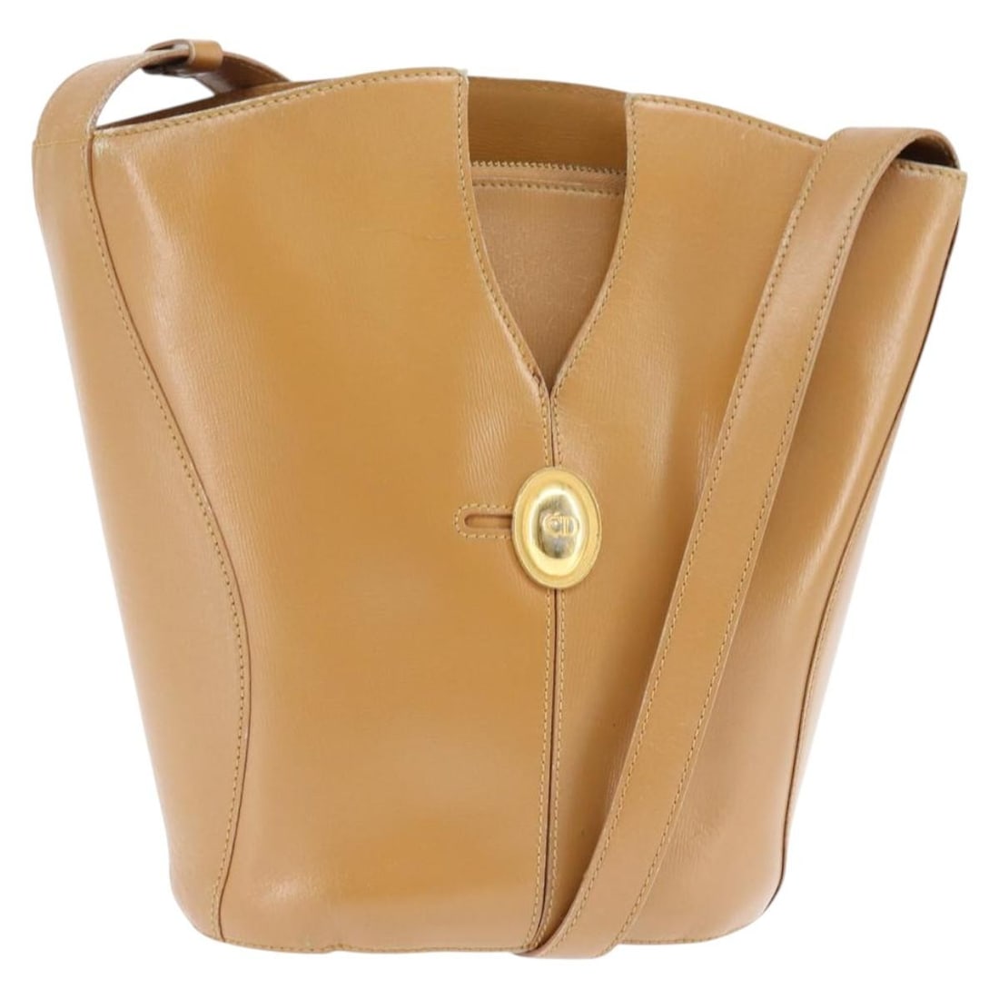 Christian Dior Brown Leather Shoulder Bag Gold Accent Auth 146868: Christian Dior Brown Leather Shoulder Bag Gold Accent Auth 146868 This elegant Christian Dior shoulder bag is crafted from luxurious leather in a rich brown and gold color combination. With dimensions