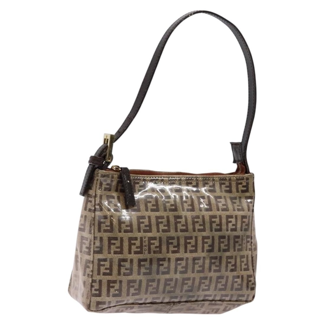 FENDI Zucchino Canvas Beige Gold Shoulder Bag Authentic 136436: FENDI Zucchino Canvas Beige Gold Shoulder Bag Authentic 136436 This FENDI Zucchino Canvas Shoulder Bag is a stylish accessory crafted from coated canvas in a chic beige and gold color scheme. Designed