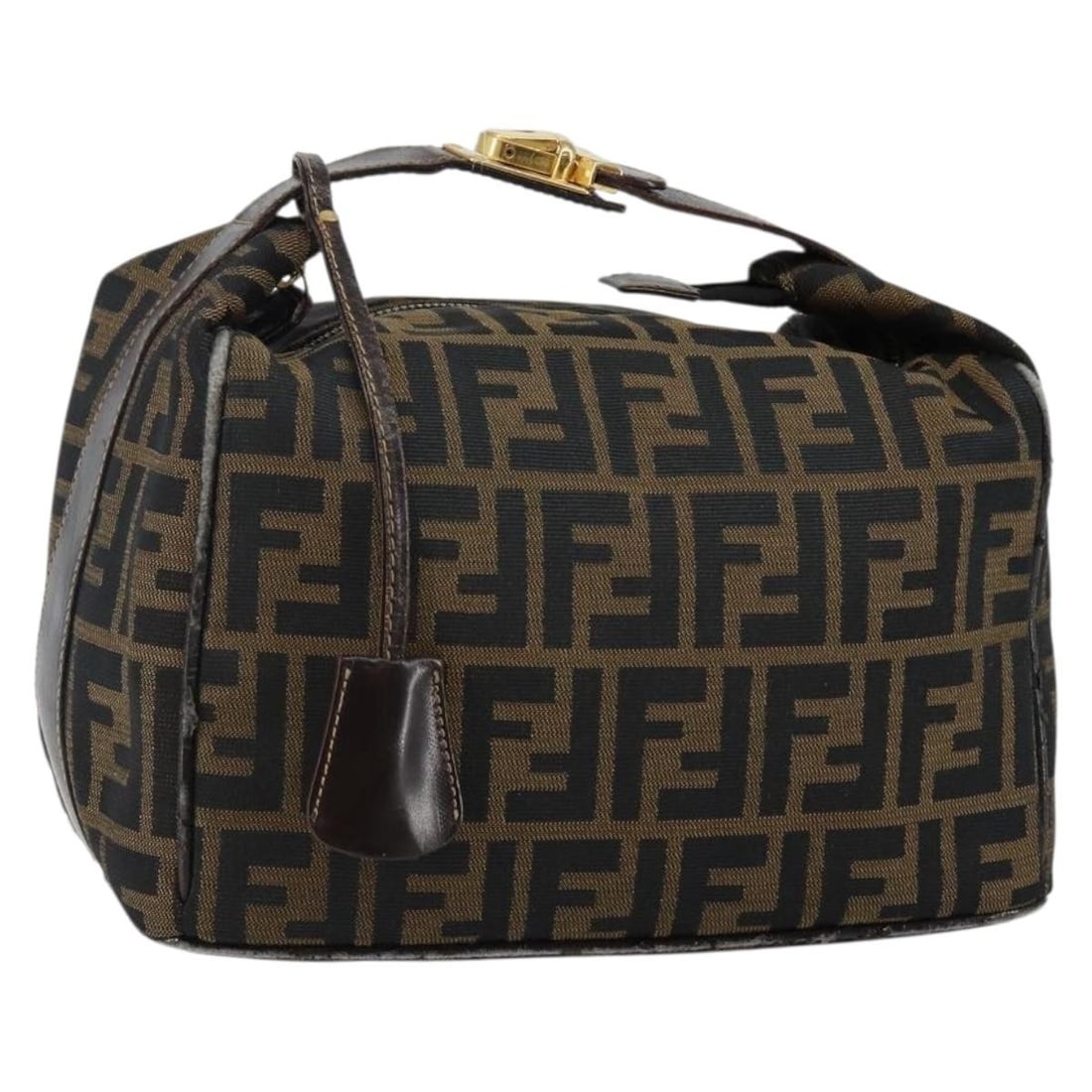 FENDI Zucca Canvas Hand Bag Brown Black Gold Auth Italy (1 of 18)