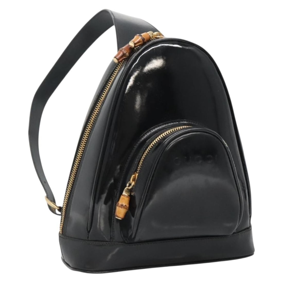 GUCCI Bamboo Body Bag Patent Leather Black Gold 007 2113 0127 Auth: GUCCI Bamboo Body Bag Patent Leather Black Gold 007 2113 0127 Auth This stylish GUCCI Bamboo Body Bag is crafted from luxurious patent leather in a striking black and gold color combination. Ideal for