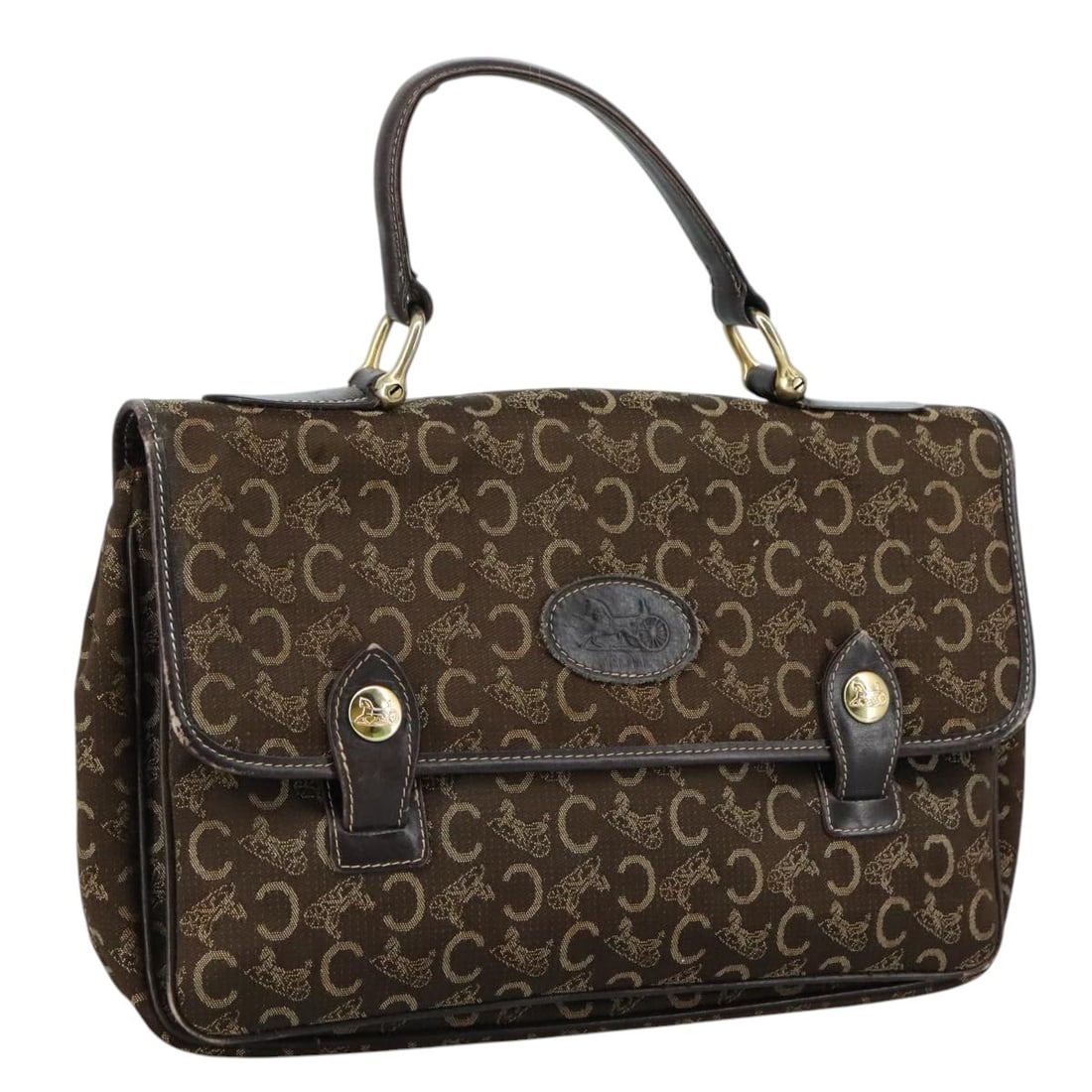 CELINE C Sulky Hand Bag Brown Canvas Authentic: CELINE C Sulky Hand Bag Brown Canvas Authentic This authentic CELINE C Sulky Hand Bag is crafted from durable brown canvas, making it a stylish and practical accessory for everyday use. With a height