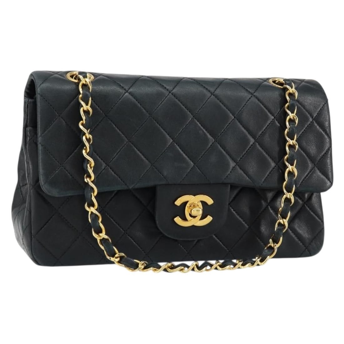 CHANEL Matelasse 23 Shoulder Bag Black Gold Lamb Skin Auth 145577AV: CHANEL Matelasse 23 Shoulder Bag Black Gold Lamb Skin Auth 145577AV This elegant CHANEL Matelasse 23 Chain Shoulder Bag is crafted from luxurious lamb skin in a chic black and gold color combination.