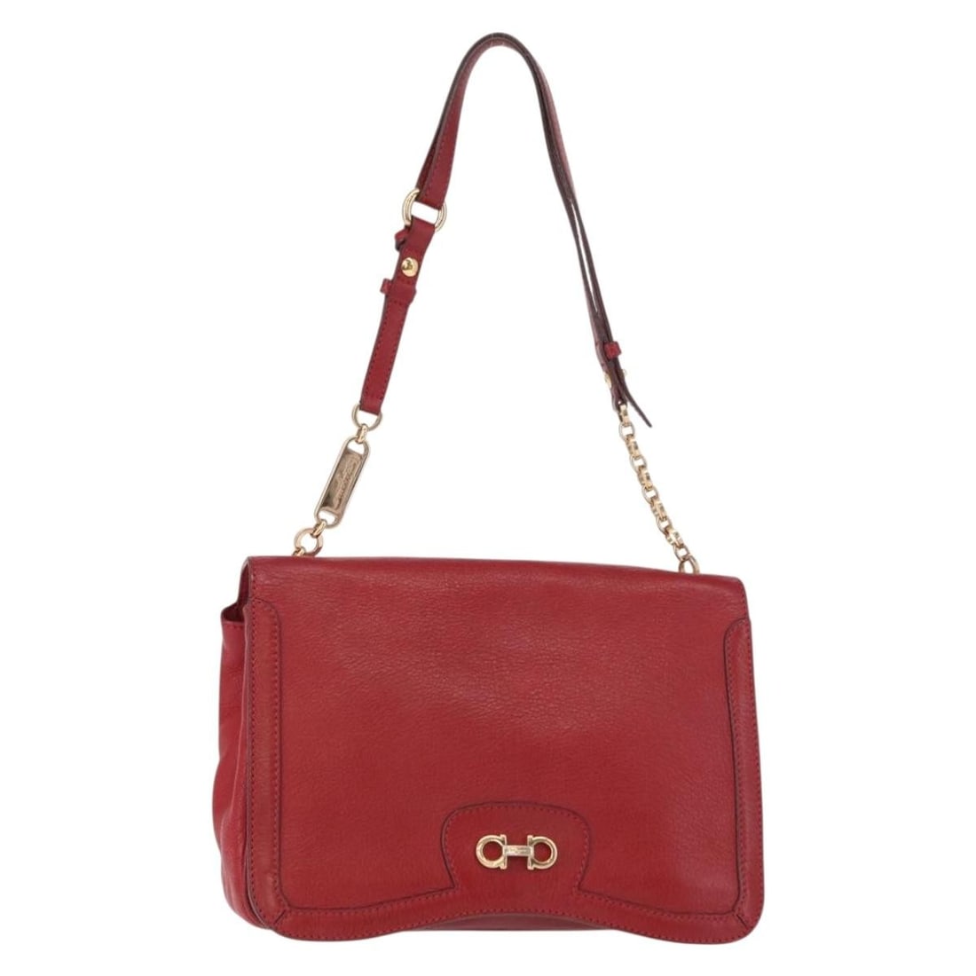 Salvatore Ferragamo Gancini Red Gold Leather Shoulder Bag Auth 153850: Salvatore Ferragamo Gancini Red Gold Leather Shoulder Bag Auth 153850 This stylish Salvatore Ferragamo Gancini Shoulder Bag is crafted from high-quality leather in a striking red and gold color combin