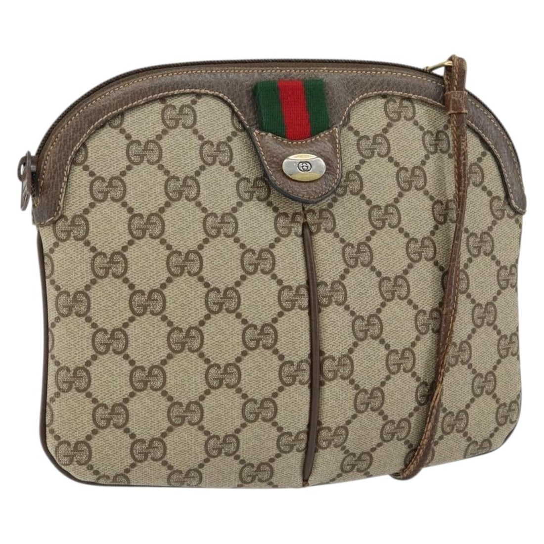 GUCCI GG Supreme Sherry Line PVC Shoulder Bag Beige Gold 904 02 047 Auth: GUCCI GG Supreme Sherry Line PVC Shoulder Bag Beige Gold 904 02 047 Auth Introducing the authentic GUCCI GG Supreme Web Sherry Line Shoulder Bag, a luxurious accessory crafted in Italy. This stylish b