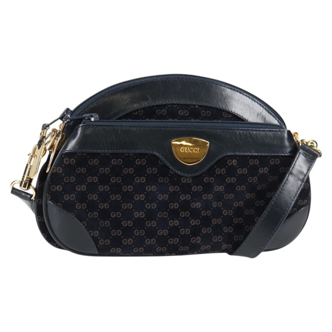 GUCCI Micro GG Canvas Suede Shoulder Bag Navy Gold 001 261 0932 Auth (1 of 18)
