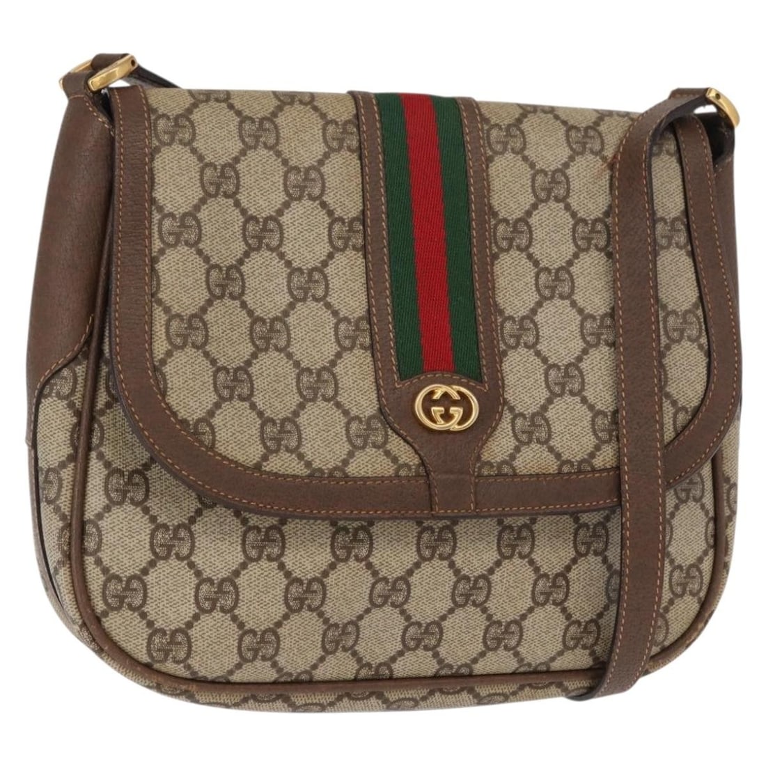 GUCCI GG Supreme Sherry Line PVC Shoulder Bag Beige Gold 001 116 0914 Auth: GUCCI GG Supreme Sherry Line PVC Shoulder Bag Beige Gold 001 116 0914 Auth This authentic GUCCI GG Supreme Sherry Line Shoulder Bag is crafted in Italy from durable PVC leather, featuring a stylish co