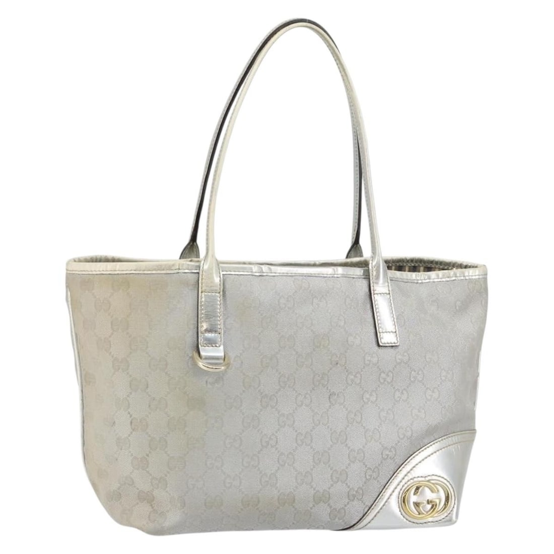 GUCCI GG Canvas Tote Bag Silver Gold 169946 Made in Italy: GUCCI GG Canvas Tote Bag Silver Gold 169946 Made in Italy This authentic GUCCI GG Canvas Tote Bag showcases a stylish blend of silver and gold tones, ideal for both casual and formal occasions. Crafte