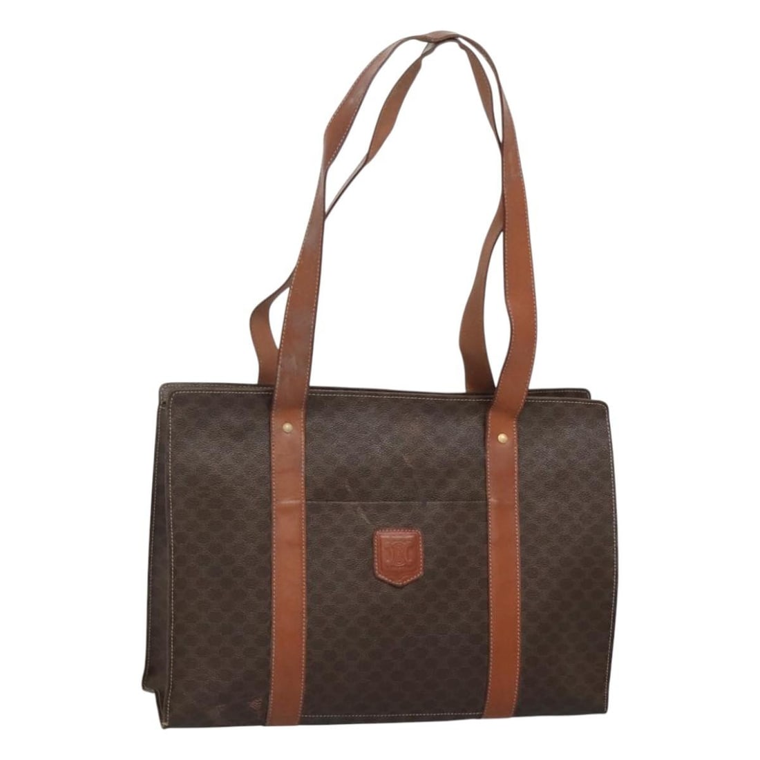 CELINE Macadam Canvas Tote Bag Brown Gold PVC Leather Made in Italy (1 of 18)