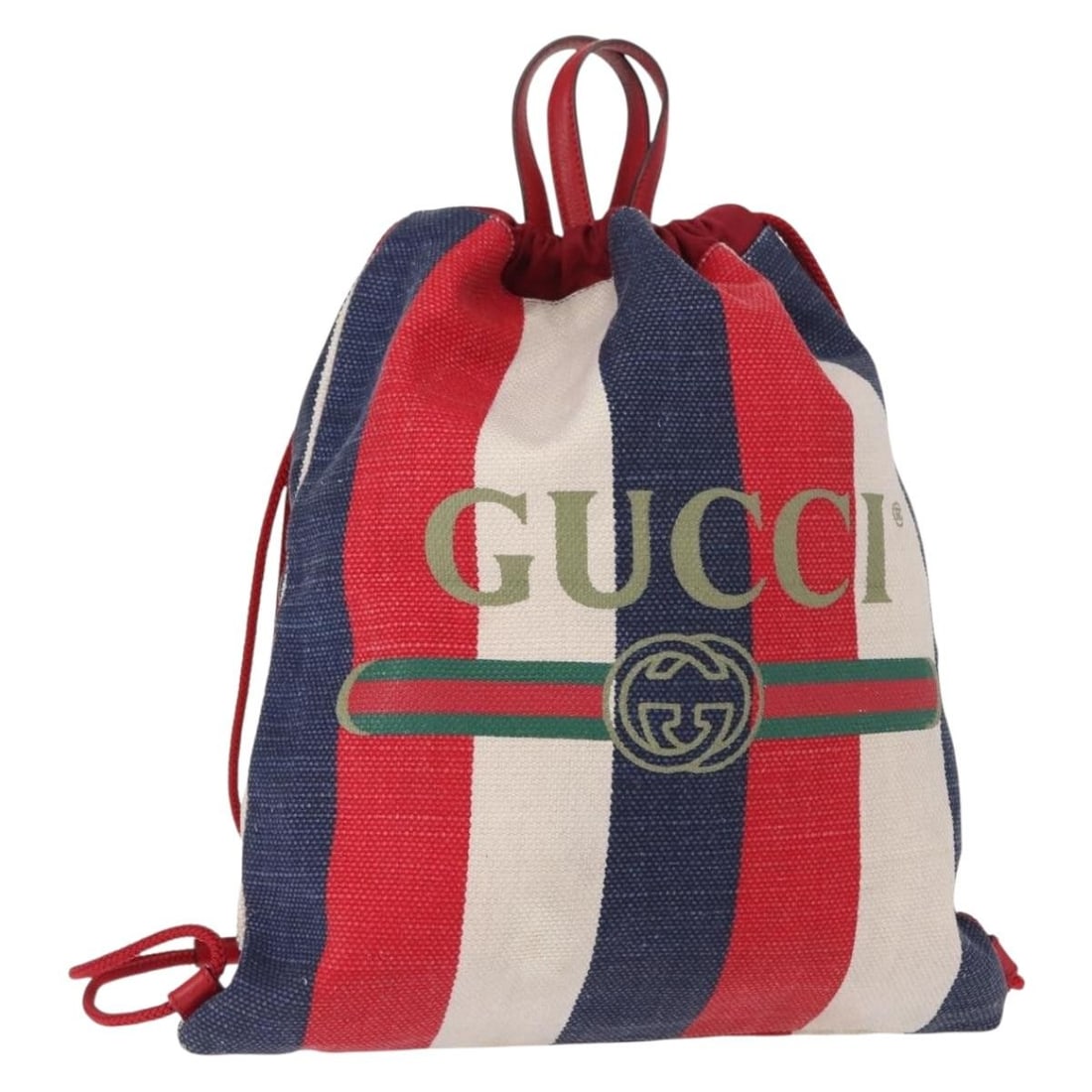 GUCCI Canvas Backpack Blue Red 473872 Italy Authentic: GUCCI Canvas Backpack Blue Red 473872 Italy Authentic This authentic GUCCI backpack features a stylish blue and red canvas exterior, perfect for both casual outings and daily use. Measuring approximat