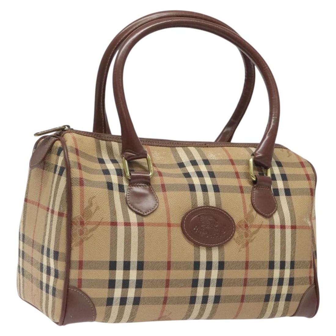 Burberrys Nova Check Beige PVC Boston Bag Made in Italy: Burberrys Nova Check Beige PVC Boston Bag Made in Italy This stylish Burberrys Nova Check Boston Bag is crafted from durable PVC leather in a classic beige color. Designed for both functionality and f