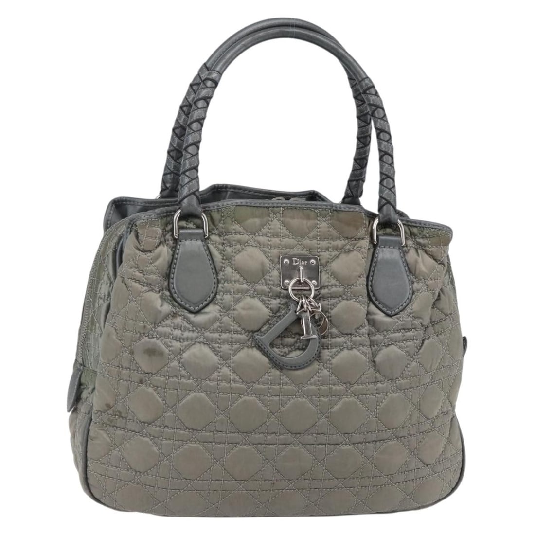 Christian Dior Canage Nylon Hand Bag Gray Silver Auth Italy: Christian Dior Canage Nylon Hand Bag Gray Silver Auth Italy This Christian Dior Canage Hand Bag is a sophisticated accessory crafted in Italy. Featuring a sleek gray and silver nylon exterior, it comb