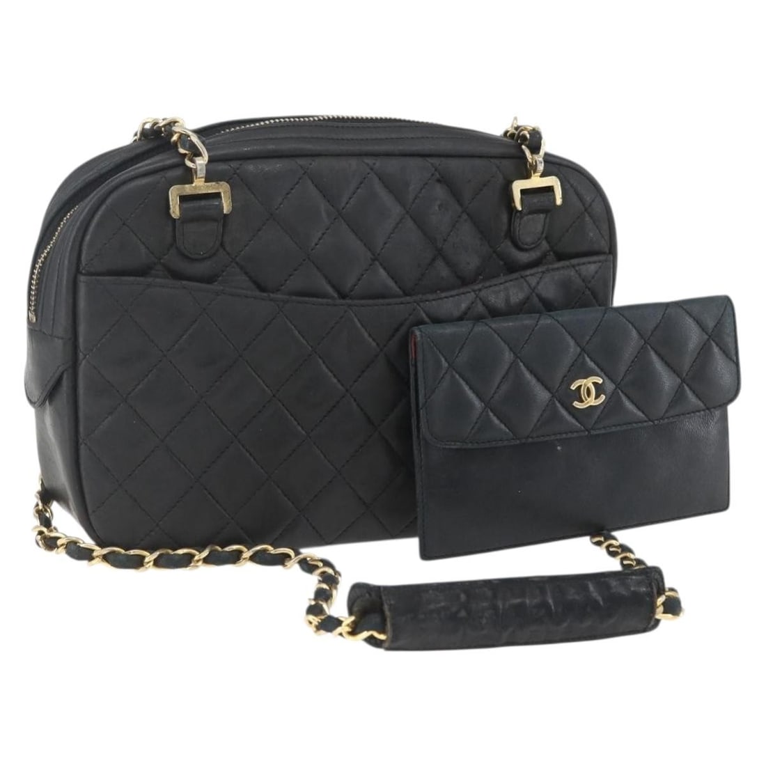 CHANEL Matelasse Black Gold Lamb Skin Shoulder Bag Auth 157399A (1 of 18)