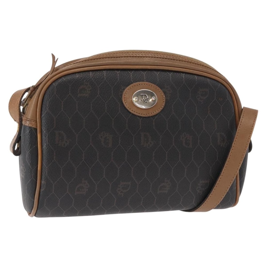Christian Dior Honeycomb Canvas Shoulder Bag PVC Black Brown Gold Auth (1 of 18)