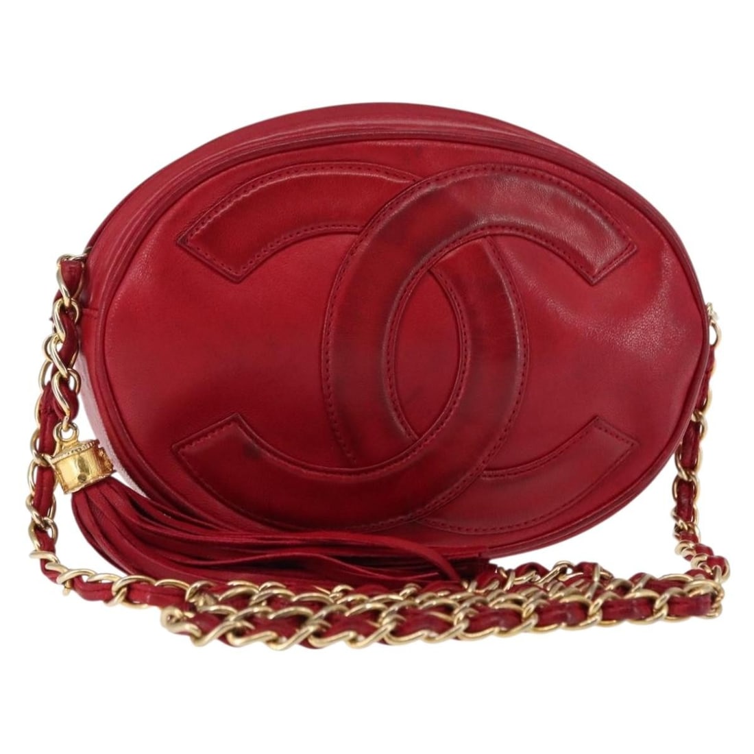 CHANEL COCO Mark Chain Shoulder Bag Red Lamb Skin Italy Auth 147148: CHANEL COCO Mark Chain Shoulder Bag Red Lamb Skin Italy Auth 147148 This authentic CHANEL COCO Mark Chain Shoulder Bag is a striking piece crafted from luxurious lamb skin in a vibrant red hue. With i