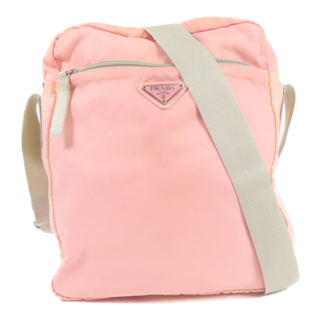 PRADA Pink Nylon Shoulder Bag Stylish Everyday Accessory: PRADA Pink Nylon Shoulder Bag Stylish Everyday Accessory This PRADA shoulder bag is crafted from durable nylon in a vibrant pink color, making it a stylish accessory for everyday use. The bag features