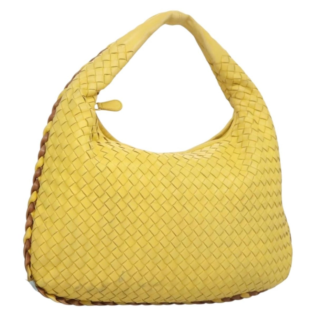 Bottega Veneta Intrecciato Hobo Bag Yellow Gold Leather Auth 115653: Bottega Veneta Intrecciato Hobo Bag Yellow Gold Leather Auth 115653 The Bottega Veneta Intrecciato Hobo Bag is a stunning shoulder bag crafted from high-quality leather in a vibrant yellow and gold co