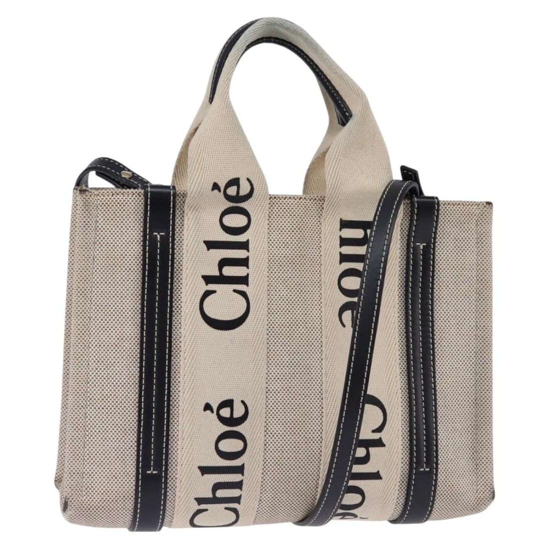 Small Beige and Navy Canvas Woody Handbag by Chloe with Two Carry Options (1 of 18)