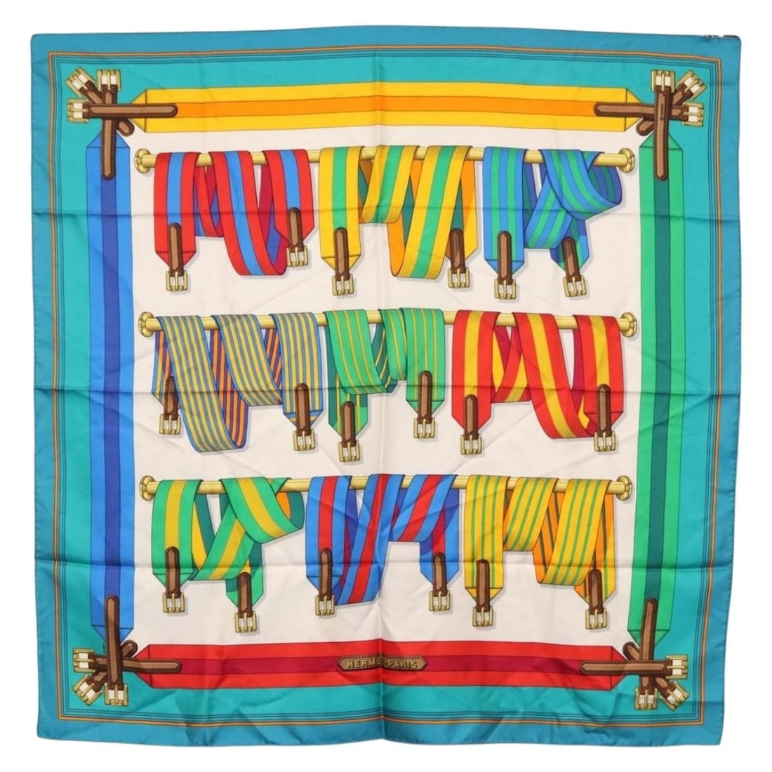 HERMES Carre 90 Scarf J.METZ Silk Turquoise Blue Auth: HERMES Carre 90 Scarf J.METZ Silk Turquoise Blue Auth Elevate your accessory collection with this exquisite HERMES Carre 90 Scarf in a stunning turquoise blue hue. Crafted from high-quality silk, this