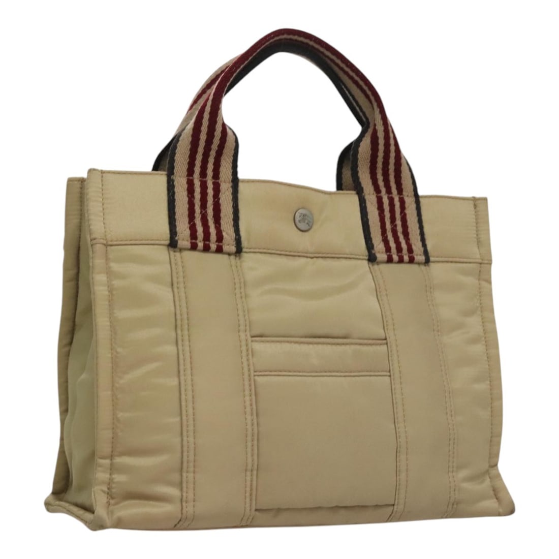 BURBERRY Blue Label Beige Nylon Hand Bag Made in Japan: BURBERRY Blue Label Beige Nylon Hand Bag Made in Japan This Burberry Blue Label Hand Bag is crafted from durable nylon in a chic beige color, making it a versatile accessory for any outfit. Measuring