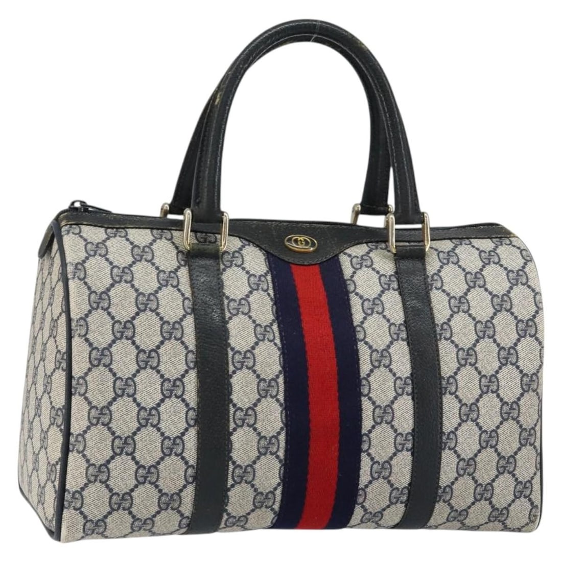 GUCCI GG Supreme Boston Bag Navy Gold Red Authentic Italy (1 of 18)