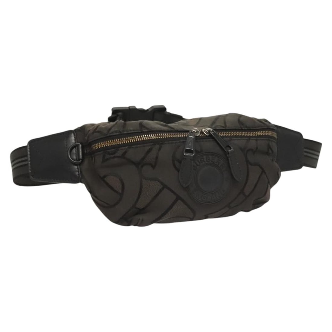 Burberry Gray Canvas Waist Bag with Silver Accents Made in Italy: Burberry Gray Canvas Waist Bag with Silver Accents Made in Italy This Burberry Waist Bag combines practicality and style with its sleek gray and silver canvas exterior. Measuring approximately 10.6 in