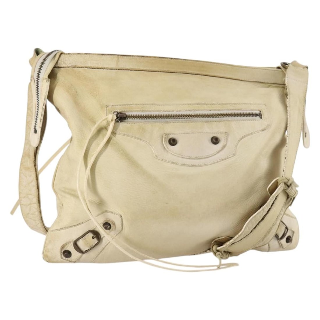 BALENCIAGA Messenger Shoulder Bag Leather Beige Auth 141292 Italy: BALENCIAGA Messenger Shoulder Bag Leather Beige Auth 141292 Italy Introducing the BALENCIAGA The Messenger Shoulder Bag, a stylish accessory crafted in Italy. This elegant shoulder bag features a luxu
