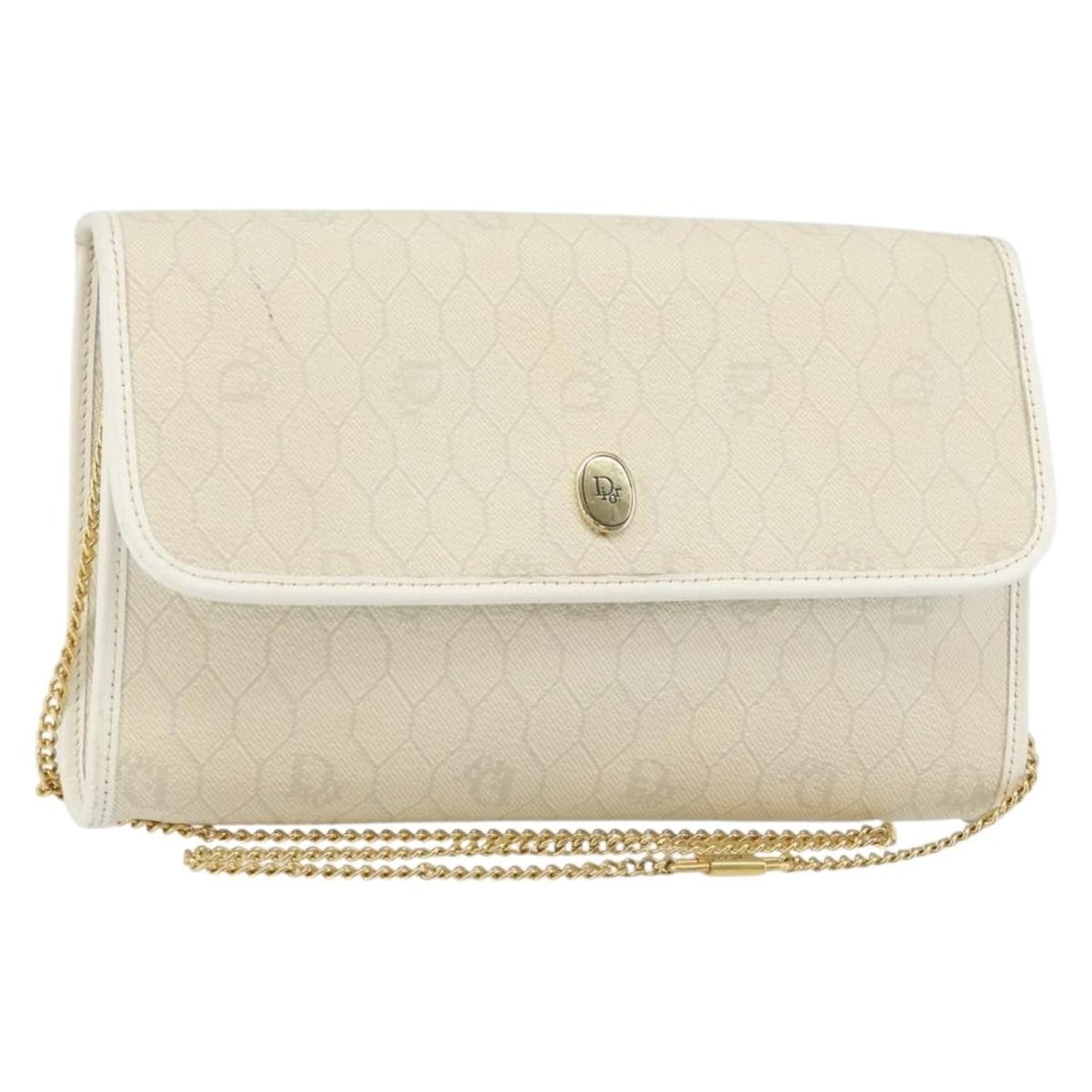 Christian Dior Honeycomb Canvas Shoulder Bag PVC White Gold Auth (1 of 18)
