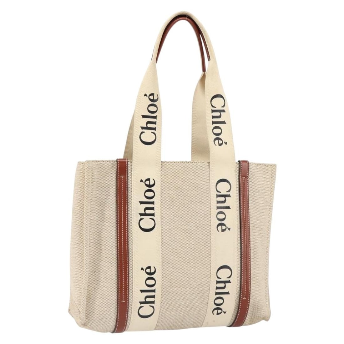 Chloe Woody La Tote Bag Beige Brown Canvas Italy Auth GH1153 (1 of 18)
