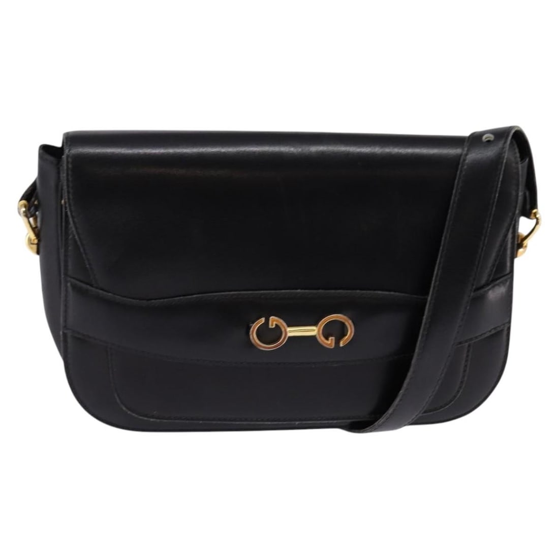 GUCCI Black Gold Leather Shoulder Bag Auth BA5818 Italy (1 of 18)
