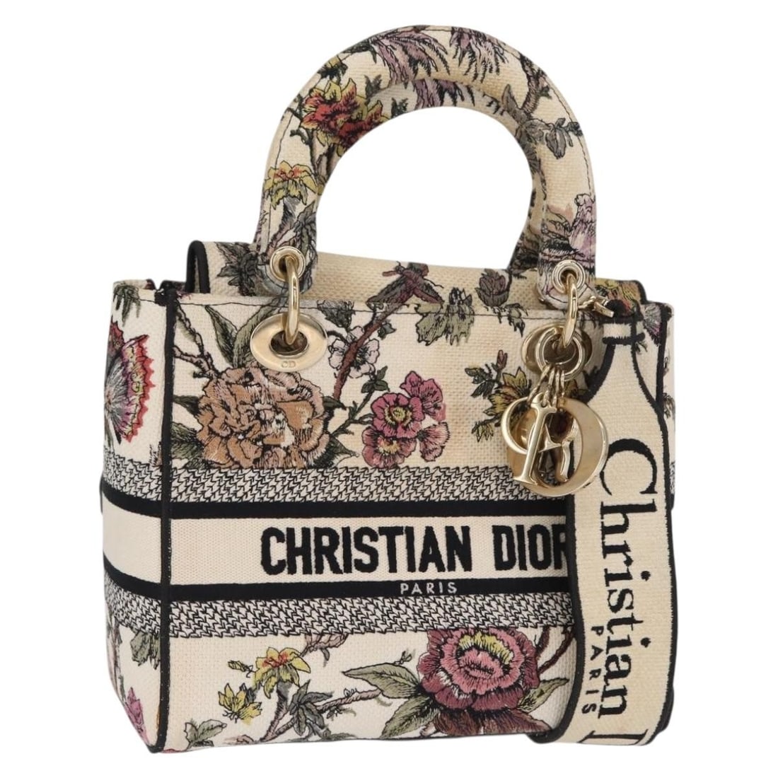 Beige Canvas Christian Dior Jardin 2way Handbag with Gold Accents and Shoulder Strap: Beige Canvas Christian Dior Jardin 2way Handbag with Gold Accents and Shoulder Strap This Christian Dior Jardin handbag offers versatile 2-way styling in beige and gold canvas. Made in Italy, it featu
