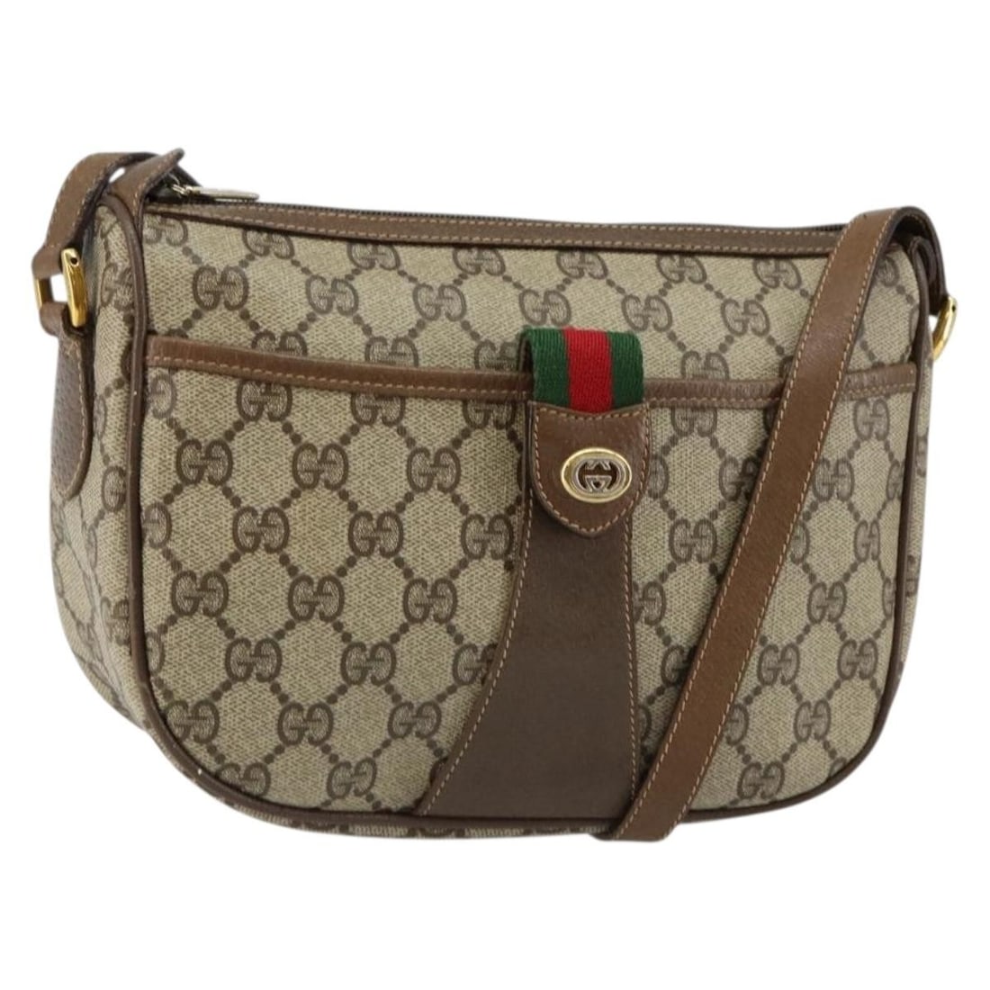 GUCCI GG Canvas Sherry Line Shoulder Bag Beige Red PVC Leather Italy (1 of 18)